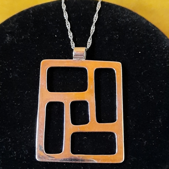 Vintage Sterling Silver Modernist Geometric Necklace - Picture 7 of 13